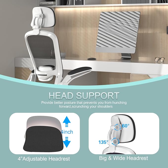 Mimoglad Office Chair, Comfy Desk Chair - High Back Ergonomic Computer Chair with Adjustable Lumbar Support & Headrest, Flip-up Armrests for Guitar Playing, Swivel Task Chair for Home and Office