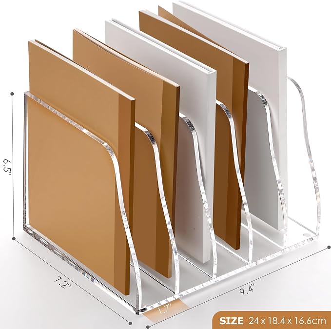 SANRUI Acrylic Desk Magazine Holder File Organizer Sorter,5 Slot Clear | B5 Size, Vertical Workspace Document Sorters, Folder Rack for Office Accessories Organization Storage