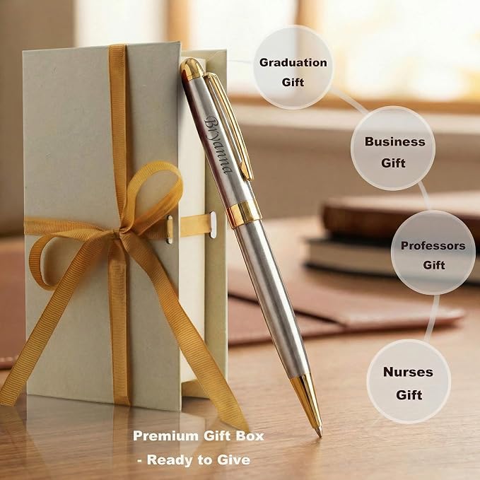 Yastar Personalized Ballpoint Pen with Custom Keychain, Stainless Steel Fancy Pens Engraved with Your Name Logo or Message, Phone Number Black ink Perfect for Souvenir Gift, Colleague, Friends