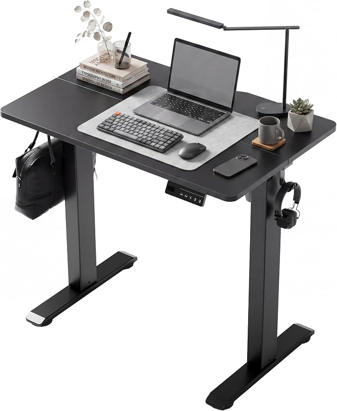 Claiks 32 x 19 Inch Black Electric Standing Desk | Adjustable Height, Sit Stand, 3 Memory Presets, Cable Management, Space-Saving, Home Office & Bedroom
