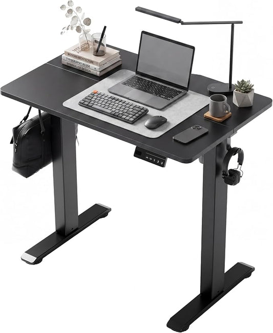 Claiks 32 x 19 Inch Black Electric Standing Desk | Adjustable Height, Sit Stand, 3 Memory Presets, Cable Management, Space-Saving, Home Office & Bedroom