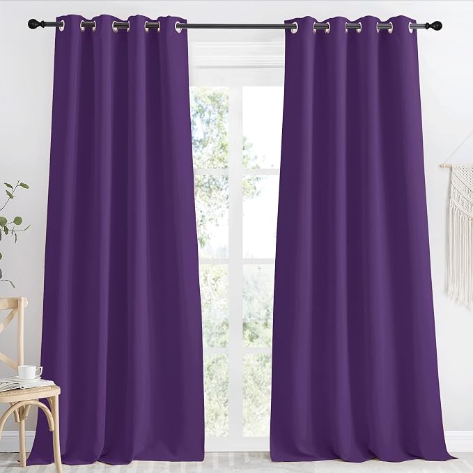 NICETOWN Royal Purple Blackout Curtain 118 inch Long, W55 x L118, 1 Panel, Thermal Insulated Window Treatment with Grommet Room Darkening Thermal Insulated Panel for Bedroom/Living Room