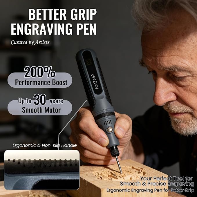 Electric Engraving Pen AMZNR Cordless Mini Engraver Etcher with 82 Accessories, Rechargeable Rotary Tool Engraving Kit for Metal Wood Glass Plastic, Jewelry Making Etching Carving Handheld Micro Drill