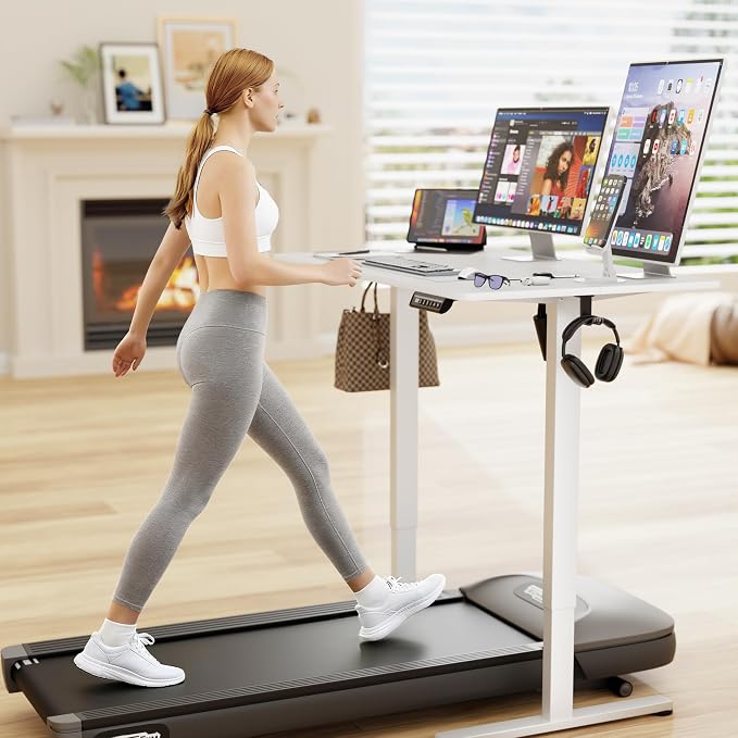 Furmax Electric Standing Desk, 40 x 24 Inches Sit Stand up Desk, Sit Stand Height Adjustable Home Office Desk with 4 Height Position Memory (White, 40)