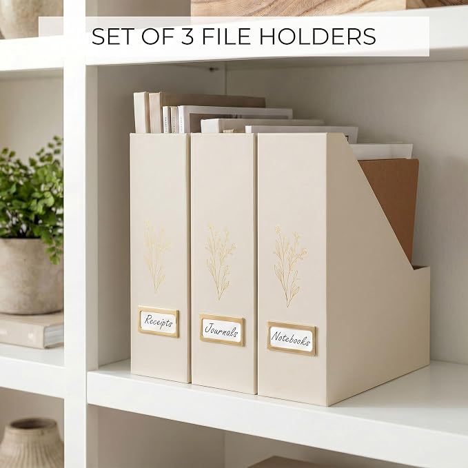 Beautiful Magazine Holder Set of 3 - Sturdy File Holder to Organize Your Desk Or Shelves - The Perfect Office Storage to Effortlessly Organize Your Paperwork/Files, Magazines, Books Or Binders