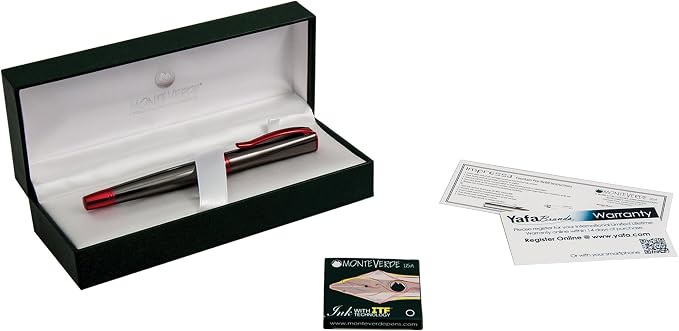 Monteverde USA Impressa Fountain Pen Gun Metal with Red Trim - Stub Point - JoWo German Nib