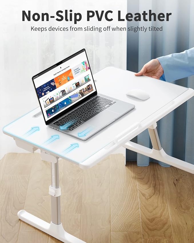 Laptop Bed Tray Table, SAIJI Adjustable Bed Desk for Laptop, Foldable Laptop Stand with Storage Drawer for Eating, Working, Writing, Gaming, Drawing (White, X-Large)