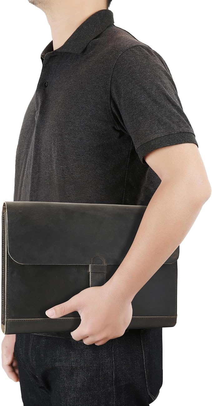 Genuine Leather File Folder, Accordian File Organizer, Leather Document Holder Resume Folio for Men & Women-Grey-Custom