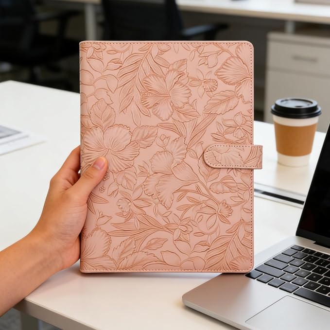VANRA Padfolio Portfolio Binder Faux Leather Interview Resume Folder with Notepad, Document Organizer Card Holder, Letter-Sized Notepad Portfolio Organizer for Business School Office (Pink)