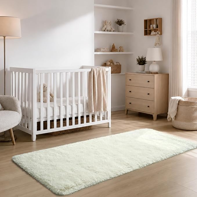 Zentavio Runner Rugs for Hallway 2x6 Shag Soft Bedroom Bedside Rugs Non Slip Fluffy Carpet for Kids Girls Boys Home Decor Aesthetic Dorm Nursery White