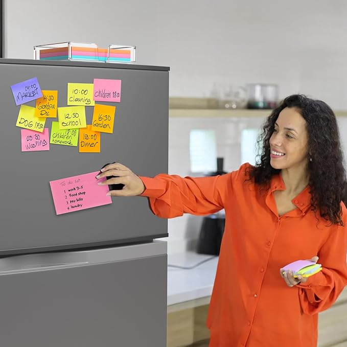 BEEGO Sticky Note Organizer - 4x6 in Crystal Clear Acrylic Notepad Holder & Dispenser for Dorm Room Office Desk Organization