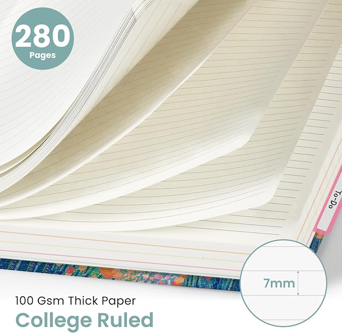 Large Spiral Lined Notebooks for Work with Removable Dividers & Tabs, 8.5"x11" Pretty Hardcover 5 Subject Notebook Journal for Women, College Ruled, Perfect for Study & Office Organization, 280 Pages, Balloon Valley