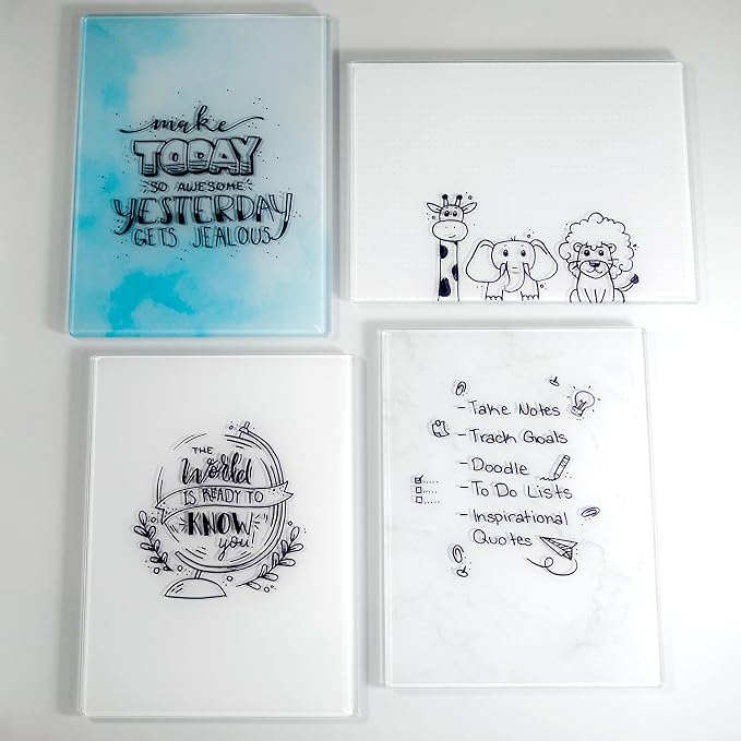 Glass Dry Erase Desktop Doodle Board with Stand and Fine-Tip Marker (White, 9" x 12")