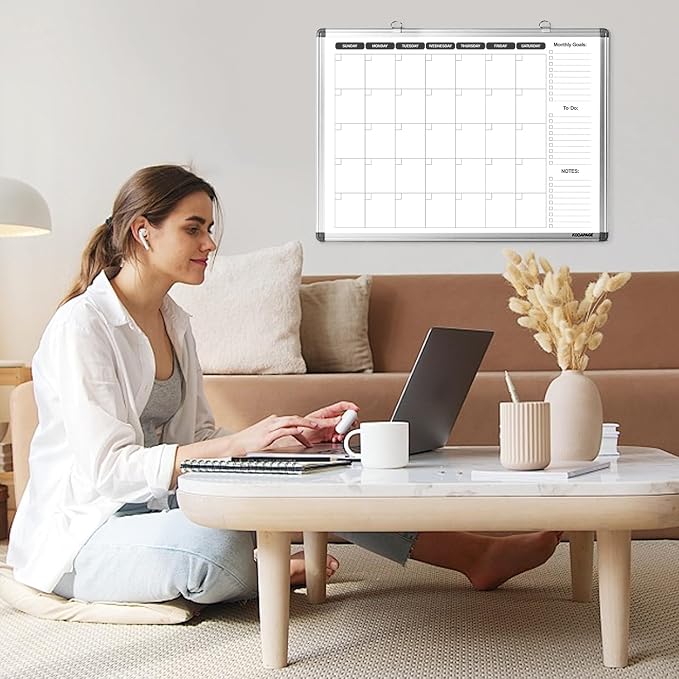 Whiteboard Dry Erase Calendar for wall, Weekly & Monthly Planner Dry Erase Board 24" X 18" Double-Sided for Office, Home and School