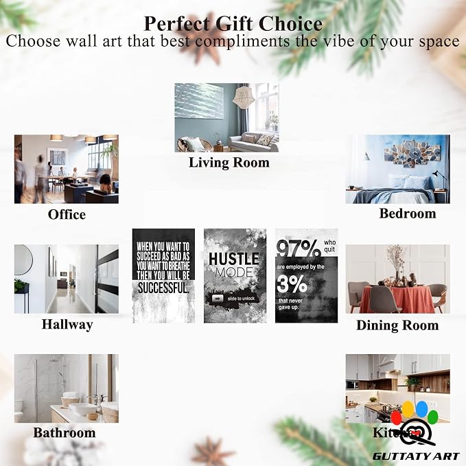 Office Wall Art-3 Panel Motivational Art, Inspirational Quotes Canvas for Home Office, Positive Quote Frame for Company Wall 24'x36'x3Pcs