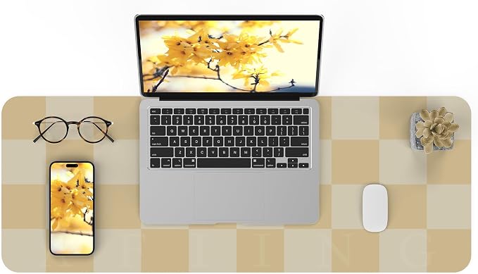 AFIING Leather Desk Mat, 31.5"x12", White Grey | Waterproof PU Leather, Non-Slip Mouse Pad, Aesthetic Desk Decor, For Home Office & Study