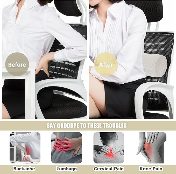 Coeyese Lumbar Roll Pillow for Lower Back Support, Cream, Long-15 * 4.3'' | Removable Pillowcase, Upgraded Adjustable Strap, Suitable for Office, Chair, Car, Seat Pain Relief & Improving Posture