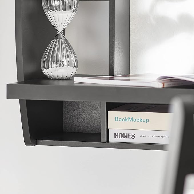 Haotian SoBuy Wall Mounted Folding Table Home Office Workstation Computer Desk with Storage Shelves Trestle Desk, Black FWT18-SCH