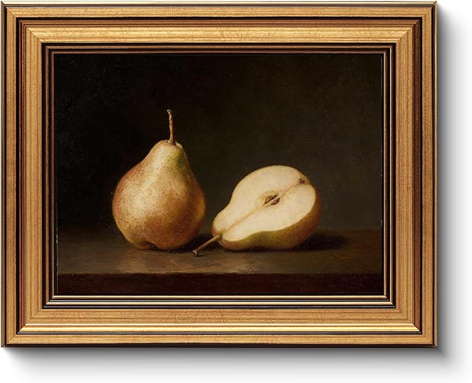 HUARCEY Gold Framed Vintage Wall Art for Living Room, Fruits Painting Prints Shelf Decor for Kitchen, Aesthetic Bedroom Wall Art, Best Gifts for Friends or Family - Pears 10L x 8W
