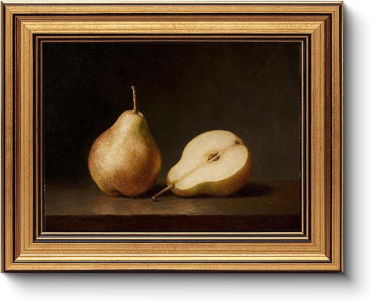 HUARCEY Gold Framed Vintage Wall Art for Living Room, Fruits Painting Prints Shelf Decor for Kitchen, Aesthetic Bedroom Wall Art, Best Gifts for Friends or Family - Pears 10L x 8W