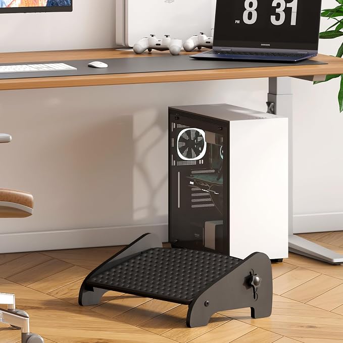 Adjustable Under Desk Footrest-Bamboo 4-Position Ergonomic Office Foot Stool with Large Non-Slip Surface, Improves Posture for Home,Office & Computer Desk Use (Black)