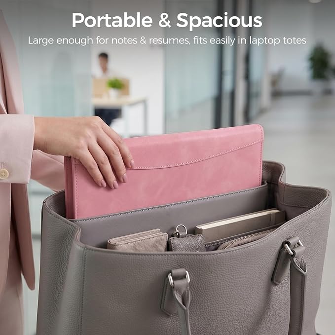 Koogel Padfolio Portfolio Folder, Leather Clipboard Portfolio Binder 13x10 inch Legal Writing Pad for Document Organizer Business Notepad Clip Boards for Women Office School Conference Meeting, Pink
