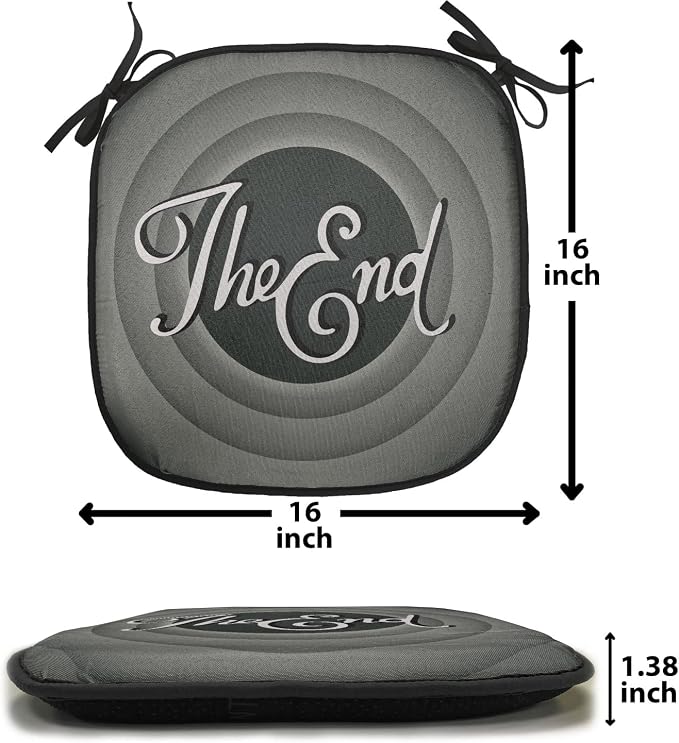 Lunarable 1950s Chair Cushion Pads Set of 2, Vintage Movie Ending Screen Camera Film and Television Hollywood Industry, Anti-Slip Seat Padding for Kitchen & Patio, 16"x16", Dark Green Pale Grey