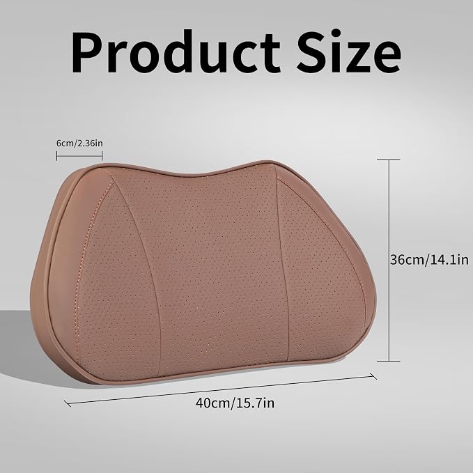 Car Lumbar Support Pillow for Driving Seat, Brown, 1 Pack | Leather Memory Foam Lumbar Cushion for Lower Back Pain Relief, Universal Back Support for Driving, Home & Office Chairs