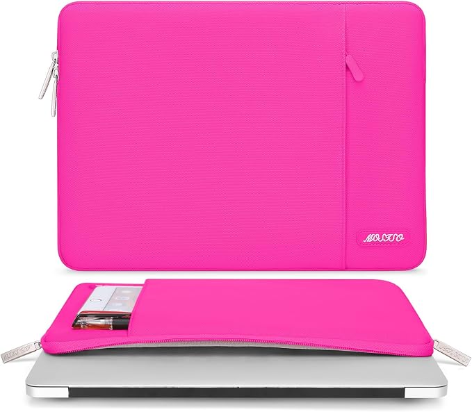 MOSISO Laptop Case 16 inch, 15-15.6 inch Laptop Sleeve Compatible with MacBook Pro 16 M5 M4 M3 M2 M1, HP Acer Dell Lenovo ASUS, Polyester Vertical Computer Sleeve Bag with Pocket, Bright Rose