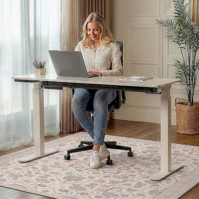 36"x48" Office Chair Mat for Hardwood Tile Floor, Under Desk Carpet Protector for Rolling Computer Chair Mat, Machine Washable Area Rug, Anti-Slip 1/5" Thick Low Pile Thin Vinyl Floor Mat, Dusty Rose