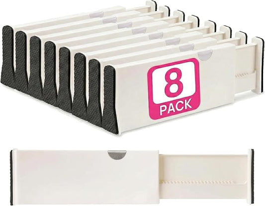 8 Drawer Organizer and Dividers, Organize Silverware and Utensils in Home Kitchen, Divider for Clothes in Bedroom Dresser, Designed to Not Snag Underwear and Bra Fabrics, Bathroom Storage Organizers