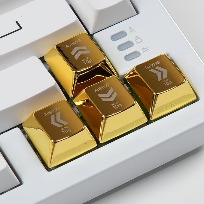 Artisan Zinc Alloy Golden Keycap for Mechanical Keyboard Arrow Key Metal 4 Keys, 1U Size, Custom Keycap Fit MX Switch Compatible, Decorative Design for Gaming and Typing (↑ ↓ ← →)