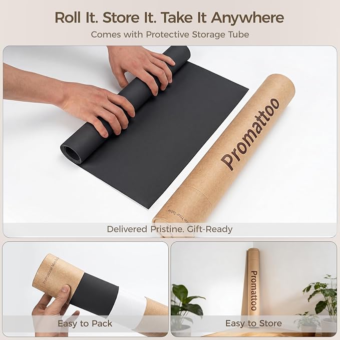 1.6mm Thick Leather 10x34 Inch Non-Slip Mat, Waterproof Countertop Protector, Slim Shelf/Small Coffee Station Topper, Obsidian Black