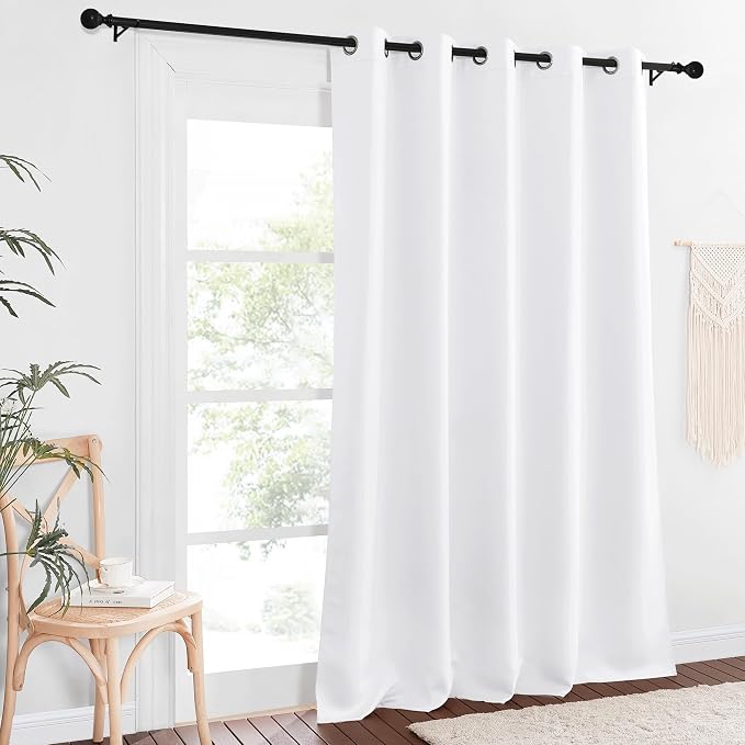 NICETOWN Sliding Door Window Treatment Blackout Patio Door Curtain Panels, Privacy Thermal Drapes for Bedroom Living Room Department with Grommet Top (White, W66 x L110)