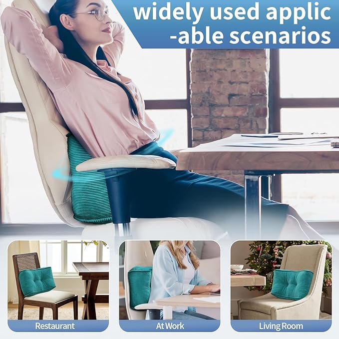 Lumbar Support Pillow for Study Desk Chair, Bite-Size Natural Latex Foam Back Support Pillow for Lower Back Pain Relief, Soft & Support Corduroy Office Chair Cushion, S, Blue