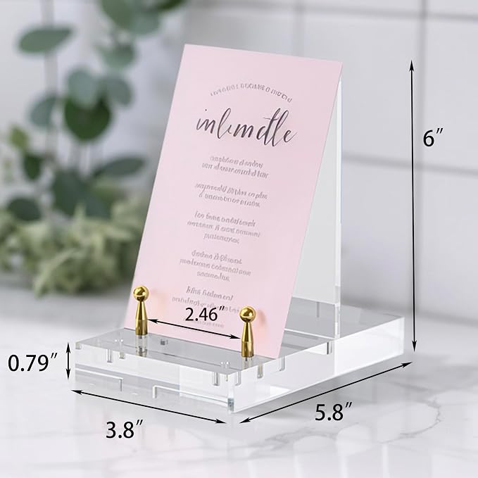 Acrylic Easel Display Stand, Clear Table Easel Picture Frame Holder with Adjustable Tilt, Perfect for Phones, Art, Weddings, Office & Home Décor, Gold-1P