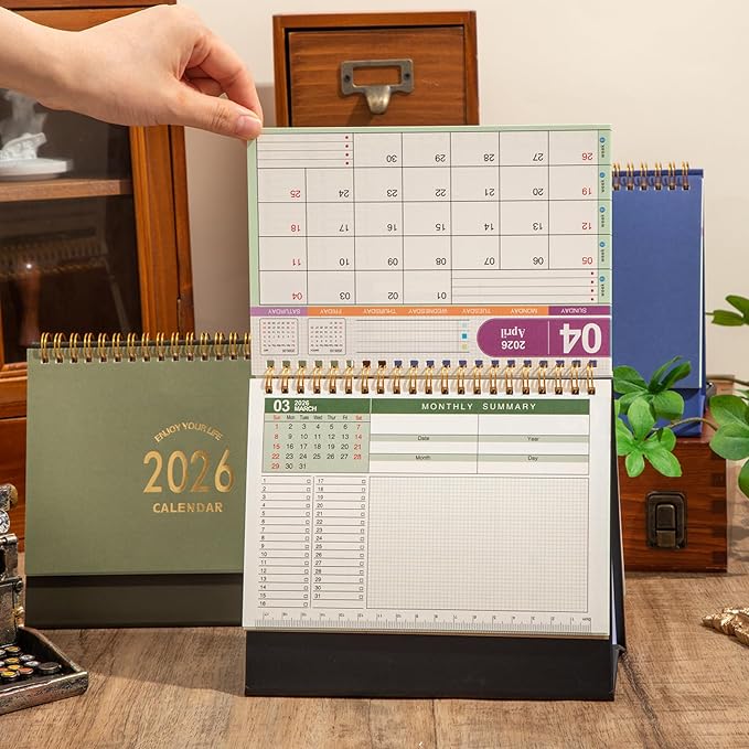 Small Desk Calendar 2026-2027, 18-Month Standing Flip Desktop Calendar from 2026 Jan to 2027 Jun - Metal Ring Twin-Wire Binding Monthly Desktop Calendar for Home Office School (black-white)