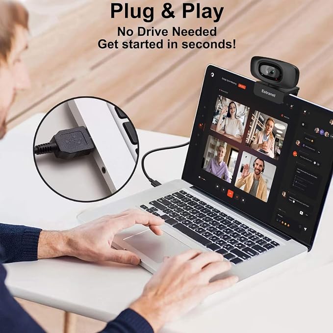 1080P Webcam for PC Laptop MacBook Computer Desktop, with Microphone & Privacy Cover & USB C Adapter