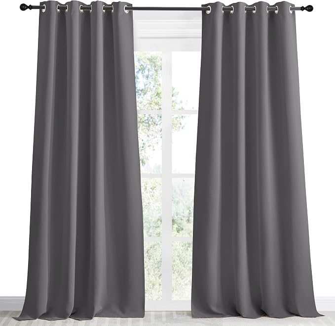 NICETOWN Grey Blackout Long Curtain 96 inch Length, W55 x L96, 1 Panel, Thermal Insulated Window Treatment with Grommet Room Darkening Thermal Insulated Panel for Bedroom/Living Room