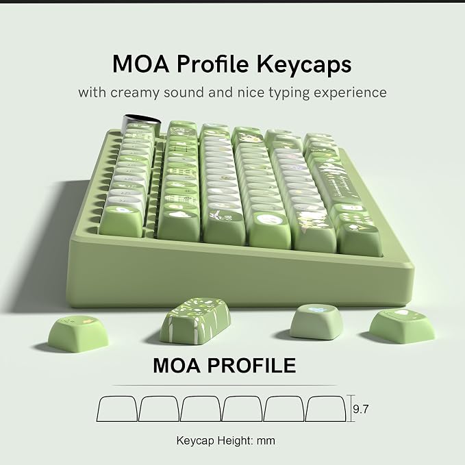 Womier Cute Bunny PBT Keycaps 132 Keys, MOA Profile Keycaps 60 65 75 98 100 Percent, Green Natural Custom Keycap Set for 61/64/68/84/87/100/104/108 Mechanical Keyboards (Green)