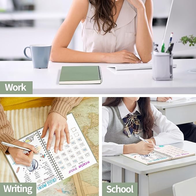 AHGXG Dotted Journal - Dot Grid Spiral Notebook B5, 140 Pages, 100 GSM Thick Paper, Waterproof Plastic Cover Journals for Bullet Journaling, Sketching, 7.6" x 10", Sage Green