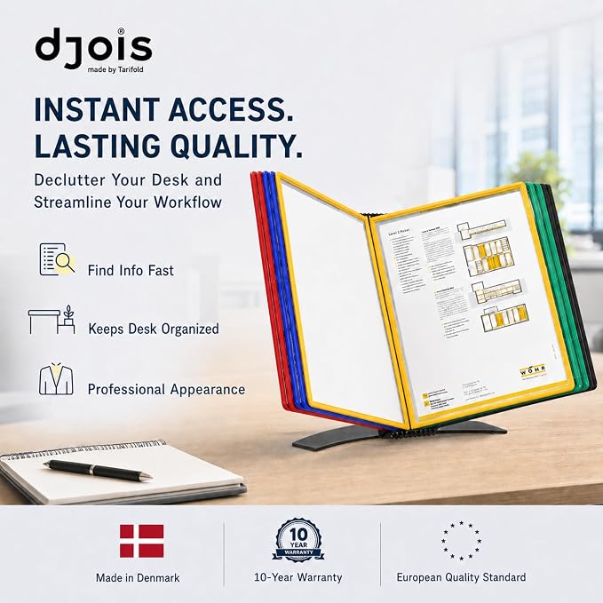 Tarifold Desktop Reference & Display System, 10 Double-Sided Pockets, 20 Sheet Capacity, Durable Metal Base, Easy-Load Polypropylene Pockets, Letter-Size, Made in Denmark, Assorted Colors