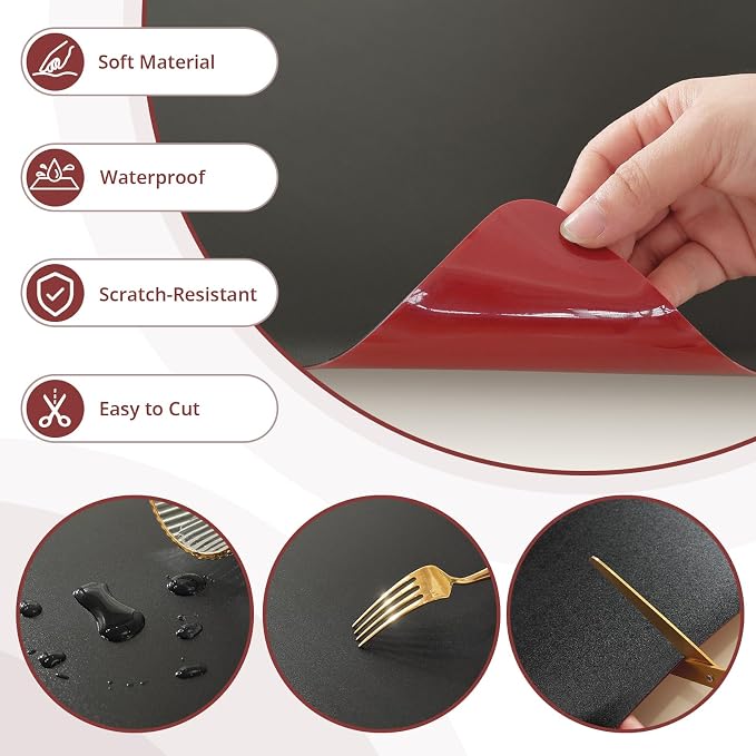LovePads Makeup Mat for Vanity, 17 x 28 Dual-Sided Desk Pad & Vanity Cover Top, Waterproof PVC Protector Mat for Dresser, Nail Art, Craft Table (Black+Red)