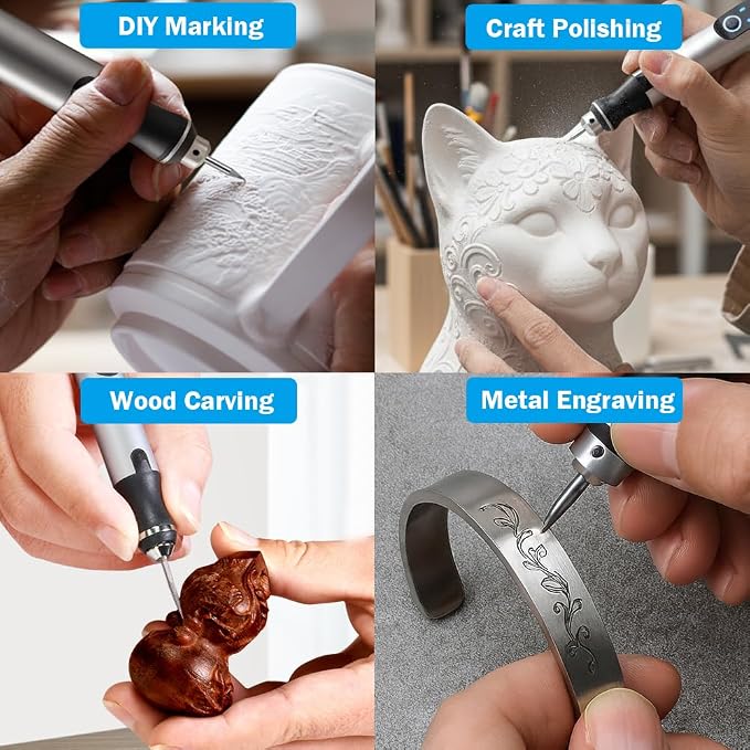 USB Rechargable Engraving Machines Pen with 35bits,Mini Electric Engraver Etching Machines Cordless Rotary Tools Engraved Jewelry Stone Metal Plastic Wood Resin