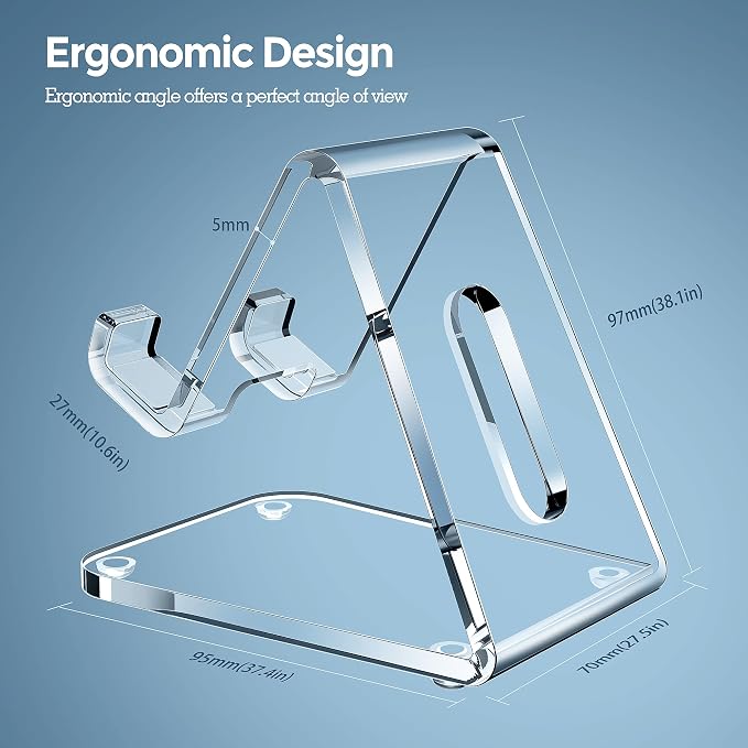 CreaDream Acrylic Cell Phone Stand, 5mm Thicker Clear Cell Phone Holder, Transparent Phone Stand for Desk, Desktop, Desk Accessories, Suitable for iPhone 14 13 Pro Max, All Smartphone 4-8inch