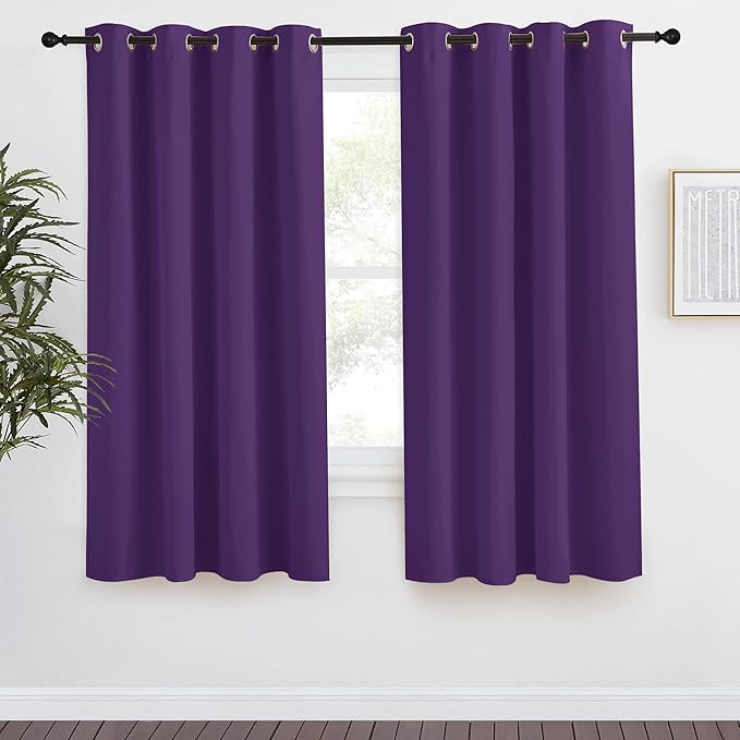 NICETOWN Blackout Curtain 57 inch Length, W55 x L57 Inch, Royal Purple, 8 Grommets Top, 1 Piece, Thermal Insulated Modern Window Treatment Soundproof Drape Panel for Bedroom/Living Room