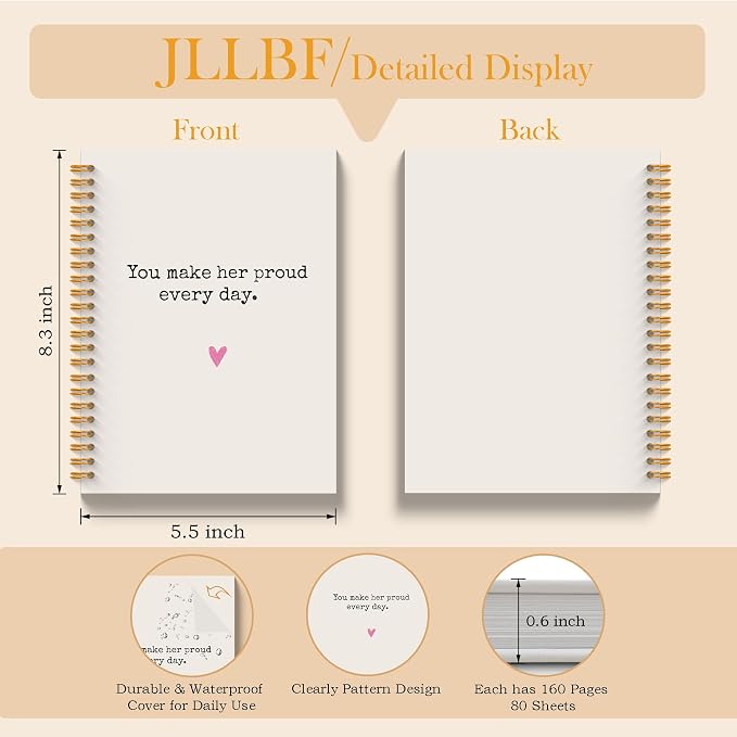 JLLBF Mom Memorial Gifts Spiral Notebook, Memorial Notebooks Gifts for Loss of Mom, Loss of Mother Sympathy Gift, You Make Her Proud Every Day Journal Notebook, 5.5x8.3 Inch