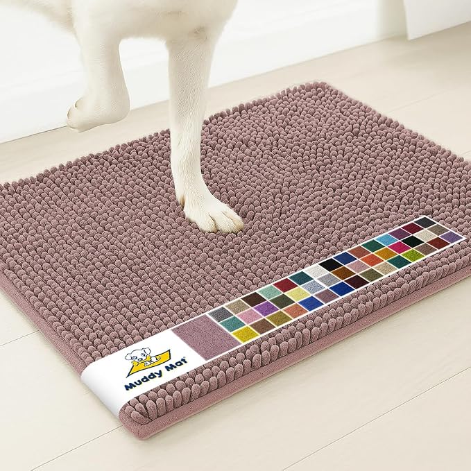 Muddy Mat® | Super Absorbent Door Mat Indoor, Microfiber Quick Dry Chenille Entryway Rug, Non-Slip Front Door Mat, Indoor Mats for Entryway, Machine Washable Pet Rug, Plum 19" x 30"