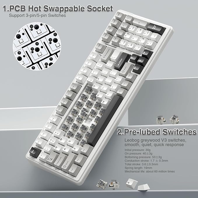 AULA F99 Wireless Mechanical Keyboard,Tri-Mode BT5.0/2.4GHz/USB-C Hot Swappable Custom Keyboard,Pre-lubed Linear Switches,RGB Backlit Computer Gaming Keyboards for PC/Tablet/PS/Xbox (Renewed)