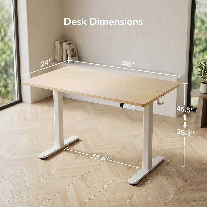 Claiks 48 x 24 Inch Nature Electric Standing Desk | Adjustable Height, Sit Stand, 3 Memory Presets, Cable Management, Spacious Ergonomic,Home Office & Bedroom